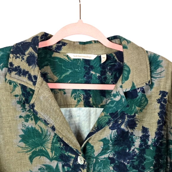 Soft Surroundings Floral Green Bohemian Cotton Shirt. Size PXL - Picture 3 of 9